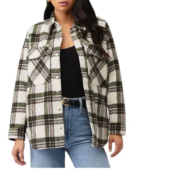 BLANK NYC Shacket Womens‎ XL Cream Wool Blend Flannel Snap Outsider Jacket - Picture 8 of 14